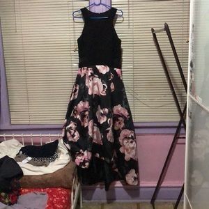 Xscape Black Pink Floral Halter High-Low Gown